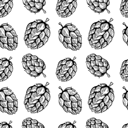 Seamless pattern with beer hop. Design element for poster, card, menu, banner. Vector imageのイラスト素材
