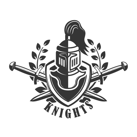 Emblem template with medieval knight helmet. Design element for logo, label,sign. Vector illustrationのイラスト素材