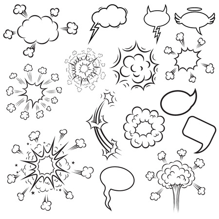 Set of pop art style cartoon explosions. Design element for poster, card, banner, flyer. Vector illustrationのイラスト素材