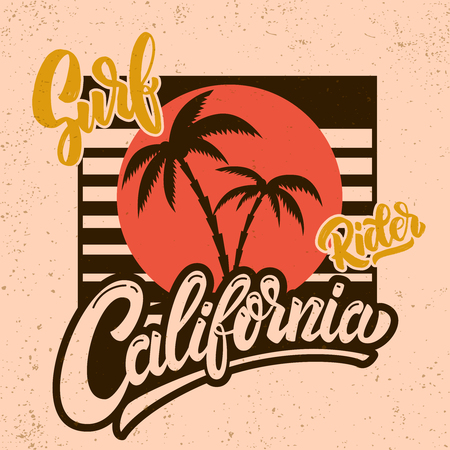 California surf rider. Poster template with lettering and palms.のイラスト素材