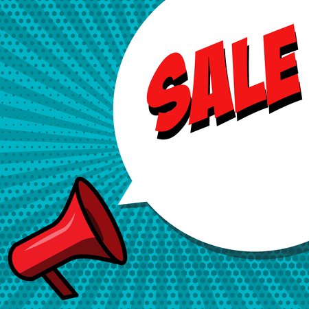 Comic style banner template with megaphone and speech bubble. Design element for poster, card, flyer.のイラスト素材