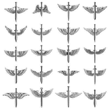 Big set of winged swords.のイラスト素材