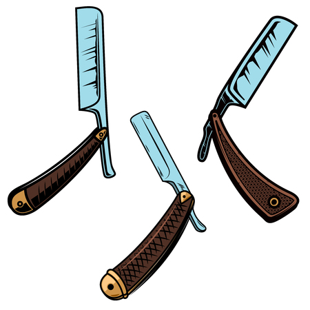 Set og retro style barber razors. Design element for poster, card, banner, sign, emblem. Vector illustrationのイラスト素材
