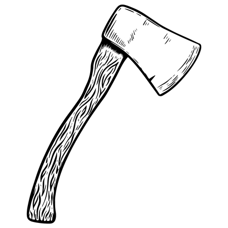 Hatchet illustration on white background. Design elements for poster, emblem, sign.の写真素材