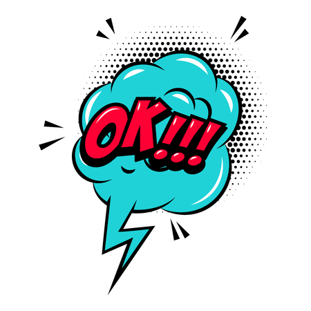 Ok!!! Comic style phrase with speech bubble. Vector illustrationのイラスト素材