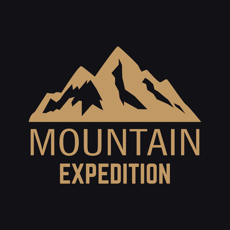 Mountain expedition. Emblem template with rock peak. Design element for logo, label, emblem, sign, poster. Vector illustrationのイラスト素材