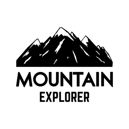 Mountain explorer. Emblem template with rock peak. Design element for logo, label, emblem, sign, poster. Vector illustrationのイラスト素材