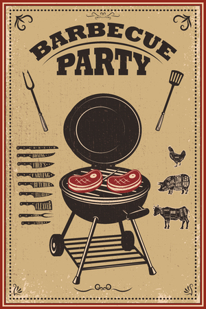 Bbq party poster. Barbeque and grill. Design element for card, banner, flyer. Vector illustrationのイラスト素材