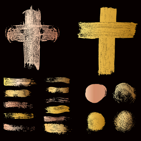 Set of golden style brush strokes. Design element for menu, poster, emblem, sign, banner, flyer. Vector illustrationのイラスト素材