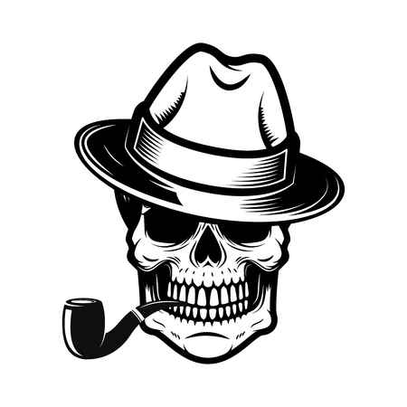 Gentleman skull with smoking pipe. Design element for logo,  label, sign, t shirt. Vector illustrationのイラスト素材