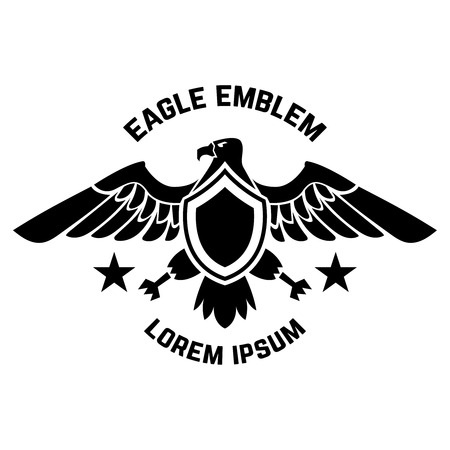 Emblem template with eagle in engraving style. Design elements for logo, label, sign, menu.のイラスト素材