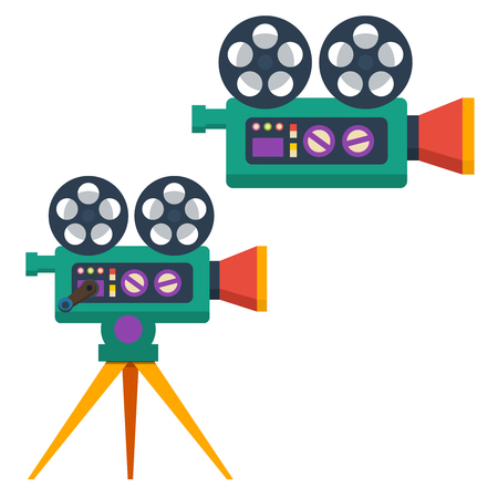 Vintage movie camera in flat style isolated on white background. Design element for poster, card, banner, flyer. Vector illustrationのイラスト素材