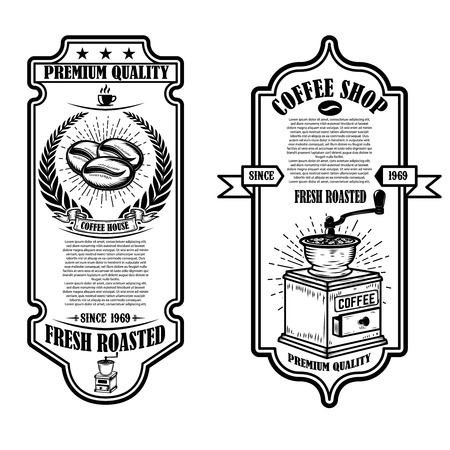 Vintage coffee shop flyer templates. Design elements for logo, label, sign, badge. Vector illustrationのイラスト素材