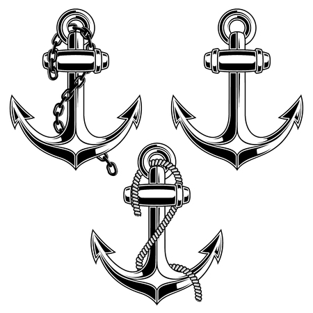 Set of vintage anchor illustrations. Design element for poster, card, logo, sign, emblem, label, badge. Vector imageのイラスト素材