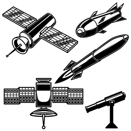 Set of space rocket icons on white background. Design element for logo, label, emblem, sign, poster, card. Vector illustrationのイラスト素材