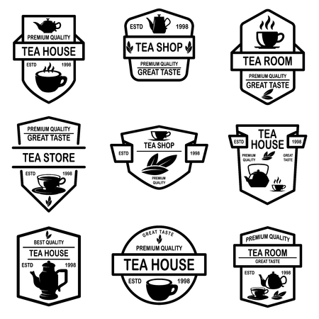 Set of tea house labels. Design element for emblem, sign, poster. Vector illustrationのイラスト素材
