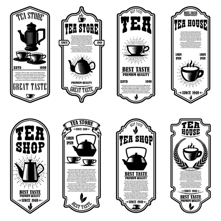 Set of tea house flyer templates. Design element for logo, label, sign, poster. Vector illustrationのイラスト素材