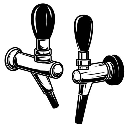 Set of illustrations of beer taps. Design element for poster, emblem, sign, logo, label, flyer. Vector illustrationのイラスト素材