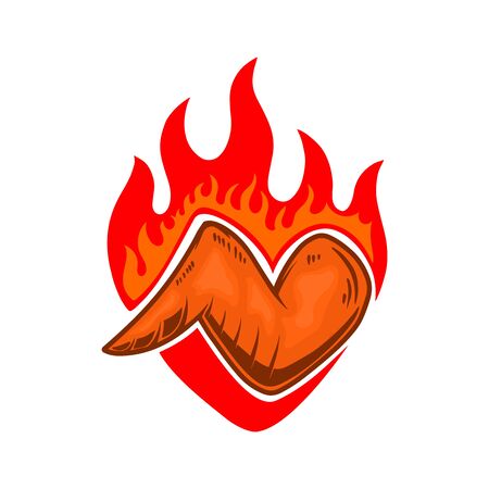 Chicken wings with fire. Design element for poster, emblem, sign, flyer. Vector illustrationのイラスト素材