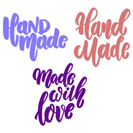 Hand made. Set of lettering phrase for postcard, banner, flyer. Vector illustrationのイラスト素材