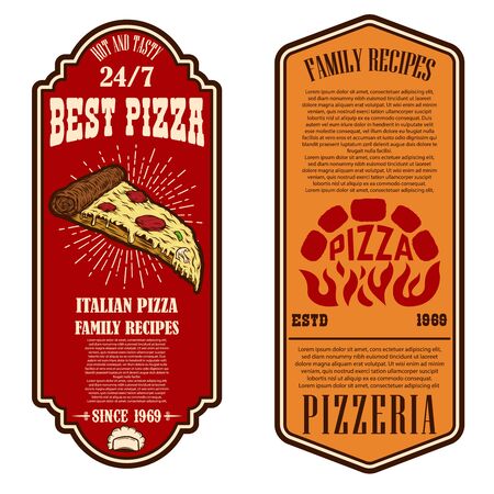 flyer of pizzeria. Design elements for logo, label, sign, badge, poster. Vector illustrationのイラスト素材
