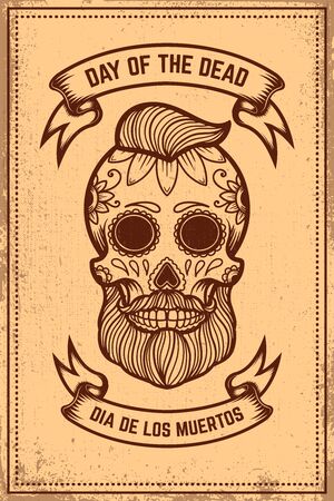 Day of the dead (Dia de los muertos). Mexican sugar skull. Design element for poster, logo, label, sign, card, banner. Vector illustrationのイラスト素材