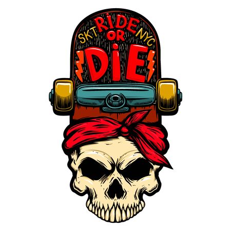 Ride or die. Skull with skateboard.のイラスト素材
