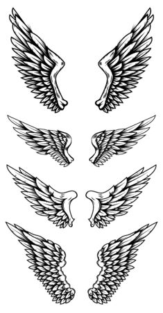 Set of eagle wings in tattoo style.のイラスト素材
