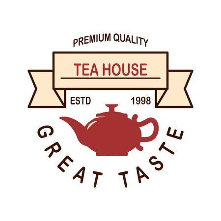 Tea shop emblem template. Design element for label, sign, poster, flyer. Vector illustrationのイラスト素材