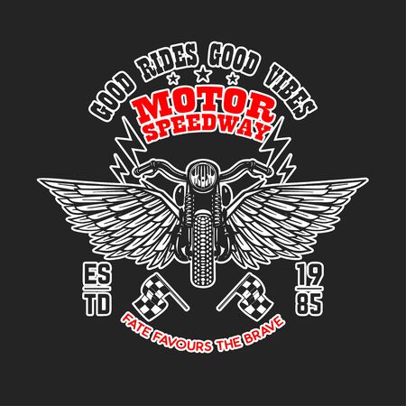 Motor speedway. Poster template with winged motorcycle. Design element for poster, flyer, card, banner. Vector illustrationのイラスト素材