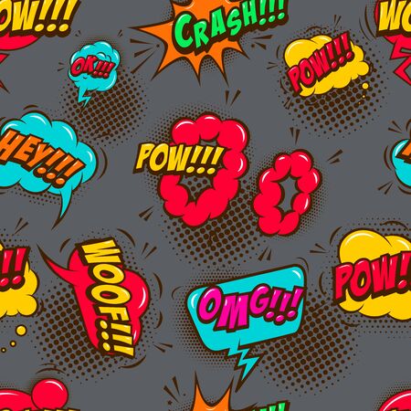 Seamless pattern with comic style speech clouds. Design element for poster, card, banner, t shirt. Vector illustrationのイラスト素材