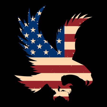 Eagle silhouette with usa flag background. Design element for poster, emblem, sign, label. Vector illustrationのイラスト素材