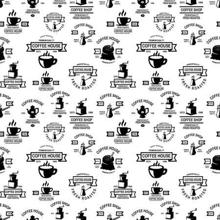 Seamless pattern with hand drawn coffee design elements. For poster, flyer, card, banner. Vector illustrationのイラスト素材