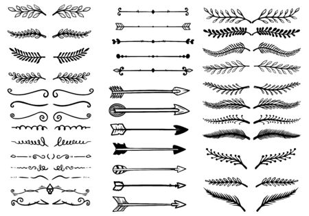 Set of hand drawn text dividers. For poster, card, banner, flyer. Vector illustrationのイラスト素材