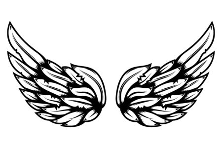 illustration of wings in tattoo style isolated on white background.のイラスト素材