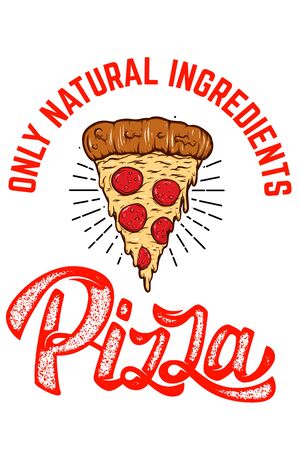 Emblem template with pizza slice. Design element for poster, banner, sign, emblem. Vector illustrationのイラスト素材