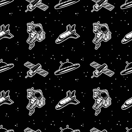 Seamless pattern with spaceship, spaceman, ufo. Design element for poster, card, banner, flyer. Vector illustrationのイラスト素材