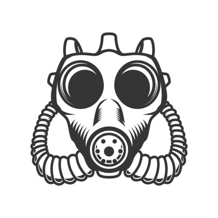 Illustration of gas mask isolated on white background. Biohazard. Coronavirus alert. Design element for poster, card, banner, flyer, emblem, sign. Vector illustrationのイラスト素材