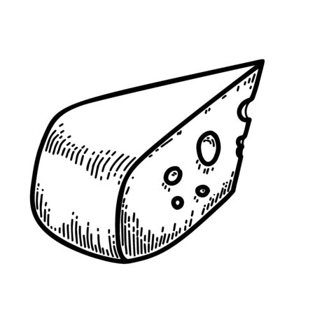 Illustration of cheese slice in engraving style.のイラスト素材