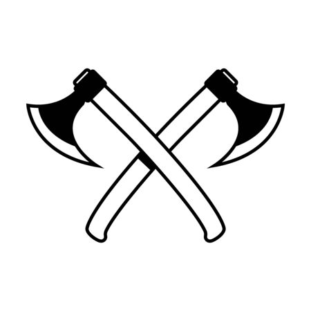 Illustrations of crossed lumberjack hatchets in engraving style. Design element for  label, emblem, sign. Vector illustrationのイラスト素材