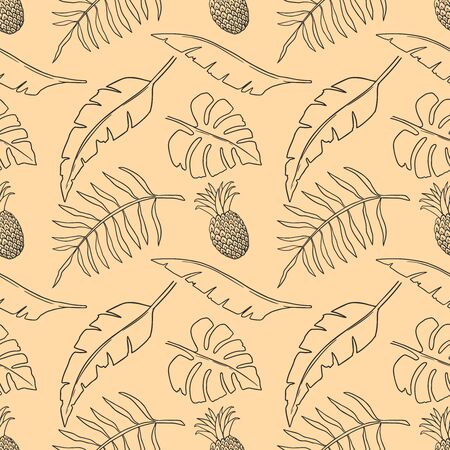 Seamless pattern with tropical leaves and fruits. Design element for poster, card, banner, flyer. Vector illustrationのイラスト素材