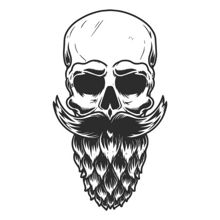 Human skull with the beard made from beer hop. Design element for poster, card, banner, flyer. Vector illustrationのイラスト素材