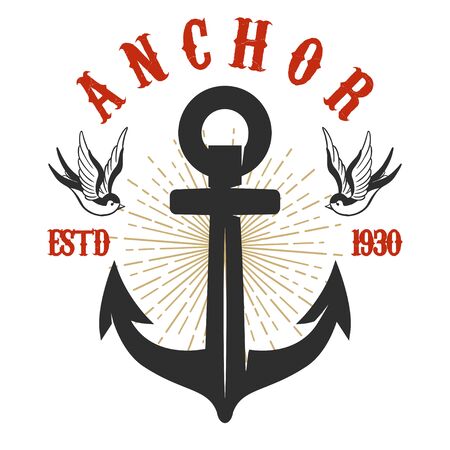 Illustration of vintage anchor with swallows in engraving style.のイラスト素材