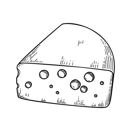Illustration of cheese in engraving style. Design element for   label, emblem, sign, badge. Vector illustrationのイラスト素材