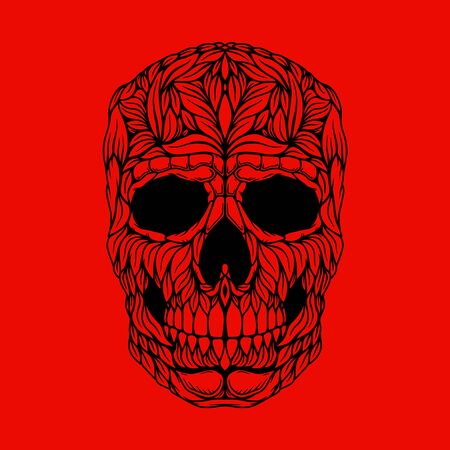 Illustration of skull in floral style. Design element for poster, card, banner, emblem, t shirt. Vector illustrationのイラスト素材