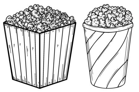 Set of Illustration of popcorn boxes in engraving style.のイラスト素材