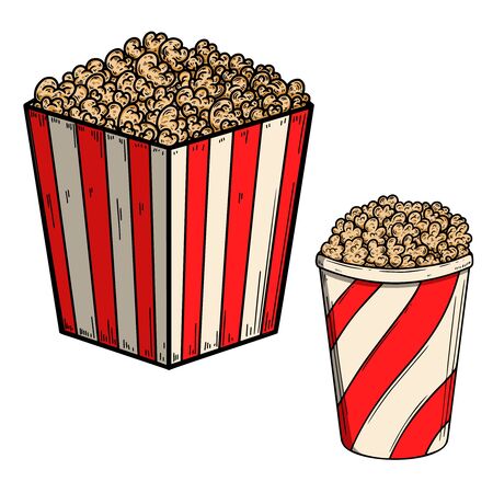 Set of Illustration of popcorn boxes in engraving style.のイラスト素材