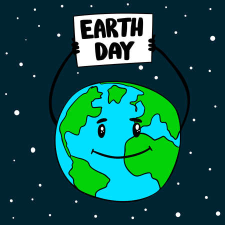 Earth day. Earth globe with poster. Design element for flyer, card, banner. Vector illustrationのイラスト素材