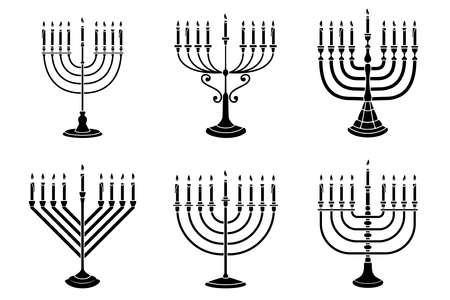 Set of illustrations of Hanukkah candle in engraving style isolated on white background. Design element for poster, card, banner, sign, emblem. Vector imageのイラスト素材