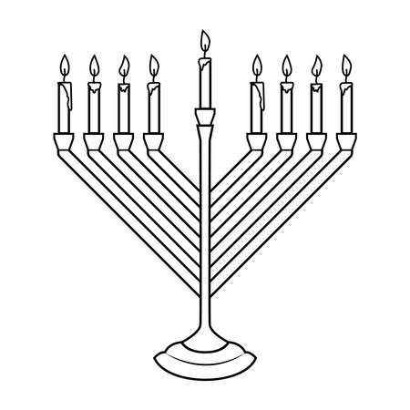 Illustration of Hanukkah candle in engraving style isolated on white background. Design element for poster, card, banner, sign, emblem. Vector imageのイラスト素材